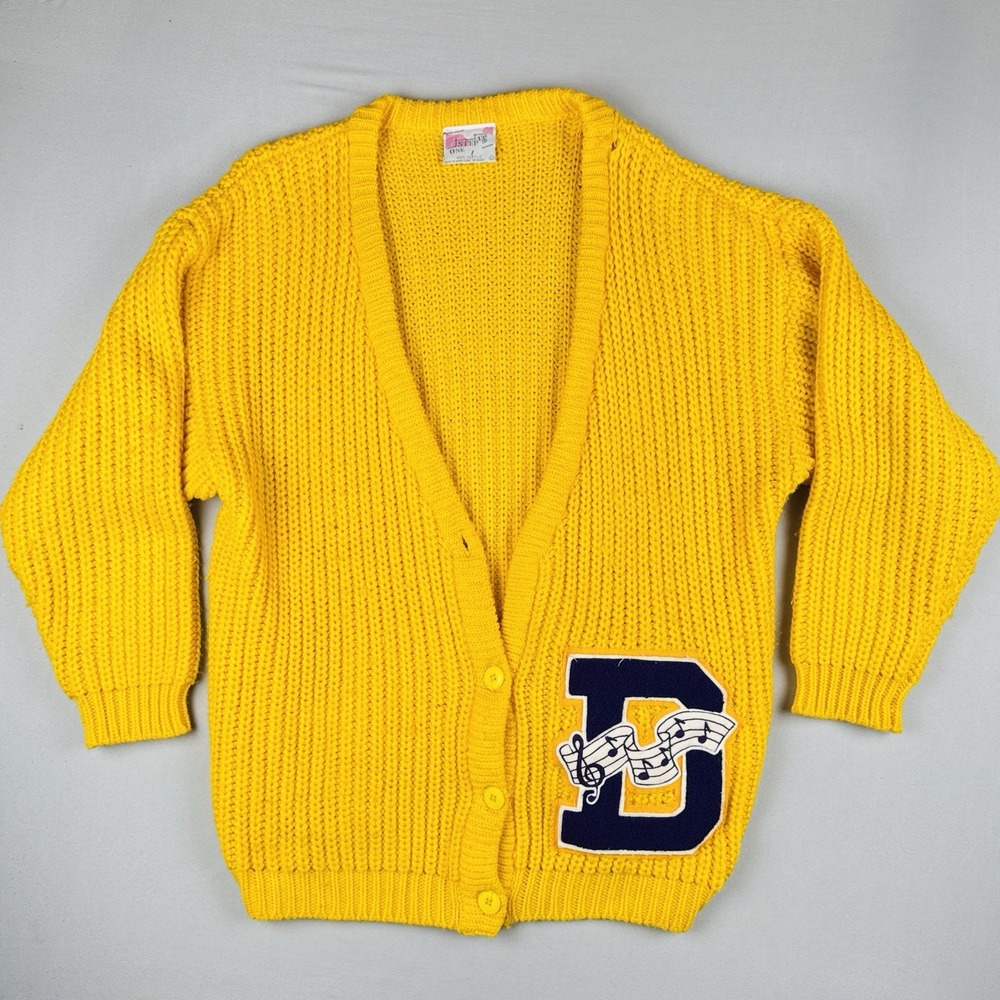 Vintage 80s One Step Up Letterman Varsity Sweater Music Band Choir Yellow L
